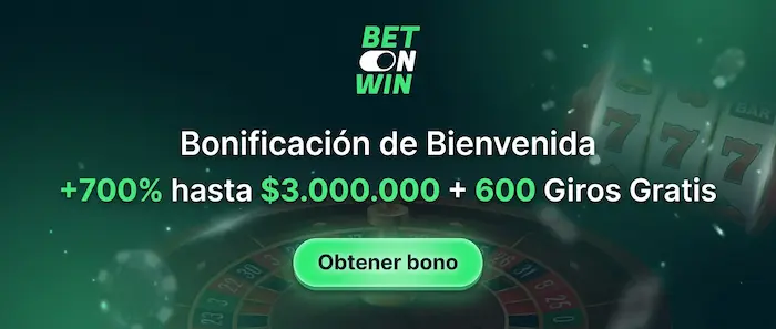 Bonificación de bienvenida Betonwin con 700% hasta 3.000.000 y 600 giros gratis