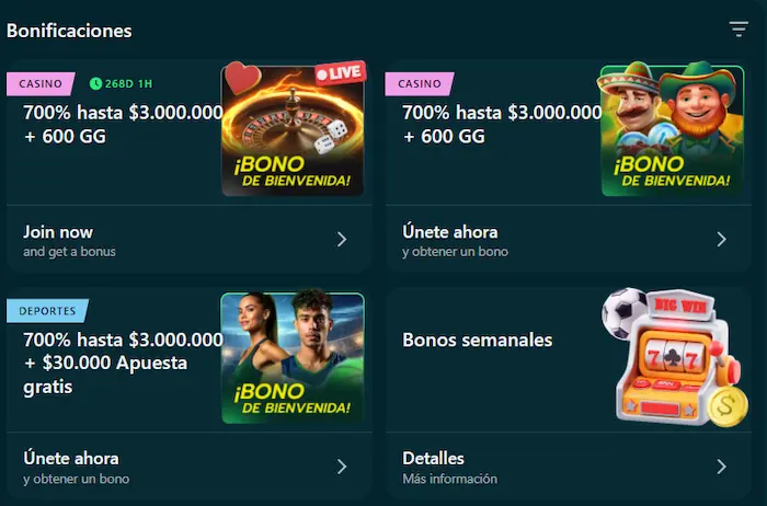 Bonos de bienvenida de Casino BetonWin Chile en CLP